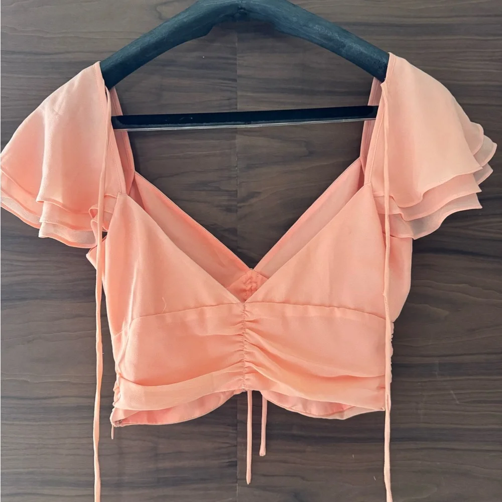 Privacy Please Peach Ruffle Sleeve Blouse - Picture 3 of 4